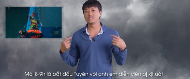 Quách Ngọc Tuyên ngâm nước quay cảnh bão xuyên đêm giao thừa trong Lật Mặt 7
